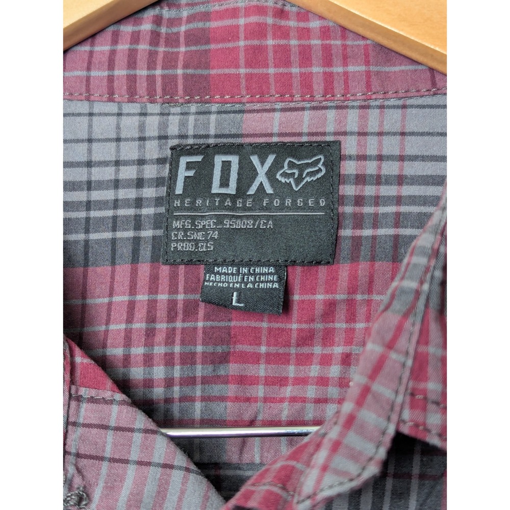 Fox Racing Button Down Shirt Mens L Burgundy Grey Plaid Heritage Forged 17302 - Picture 3 of 15